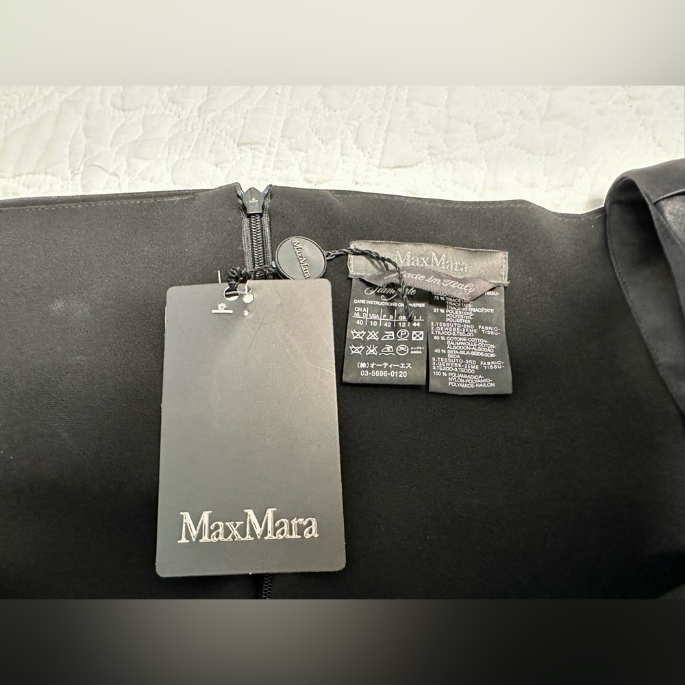 MaxMara little black dress, mini with silk bell sleves. Size IT 44. New w/tags - Picture 8 of 9